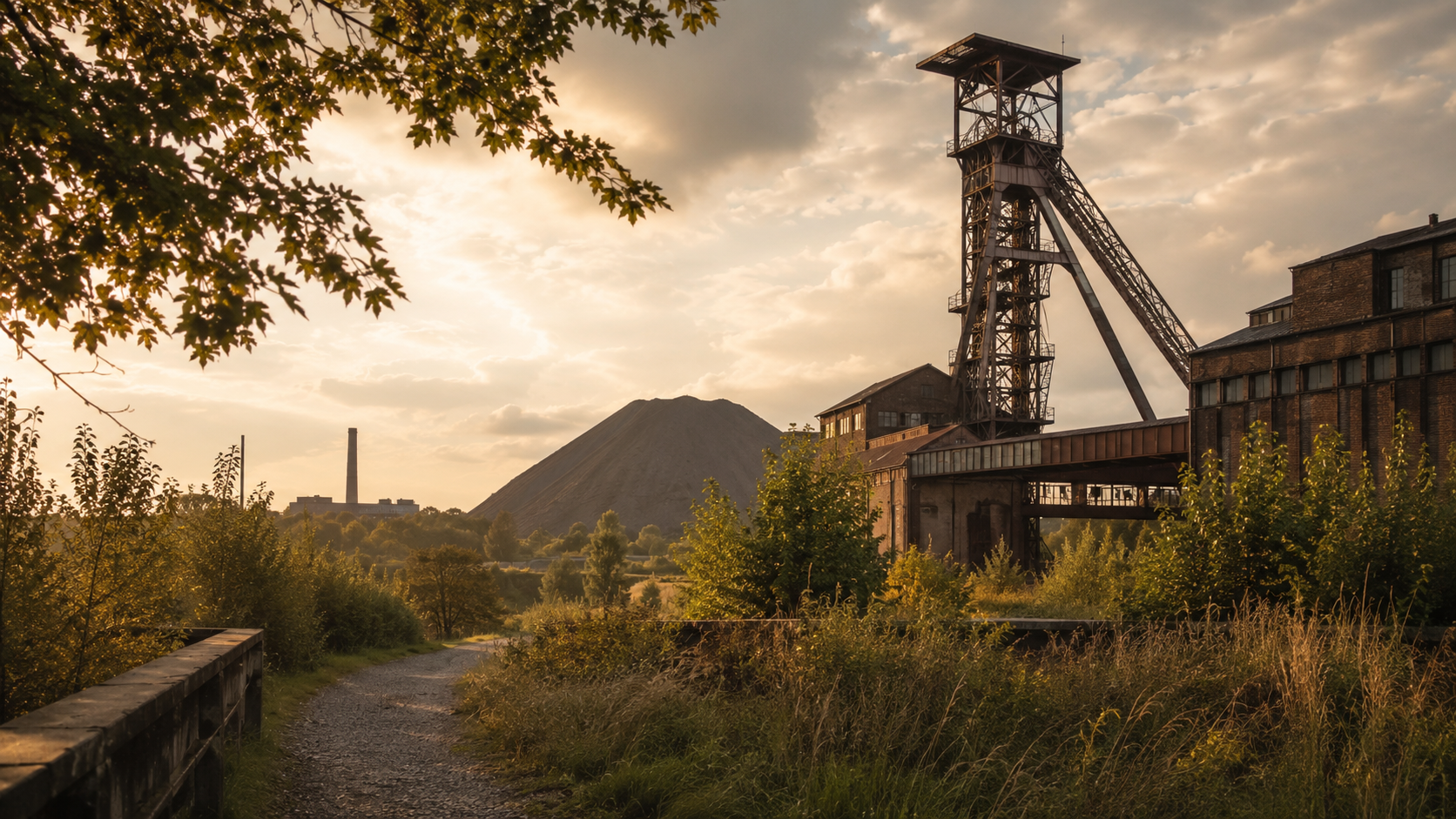 Industriekulisse im Ruhrgebiet bei warmem Abendlicht
