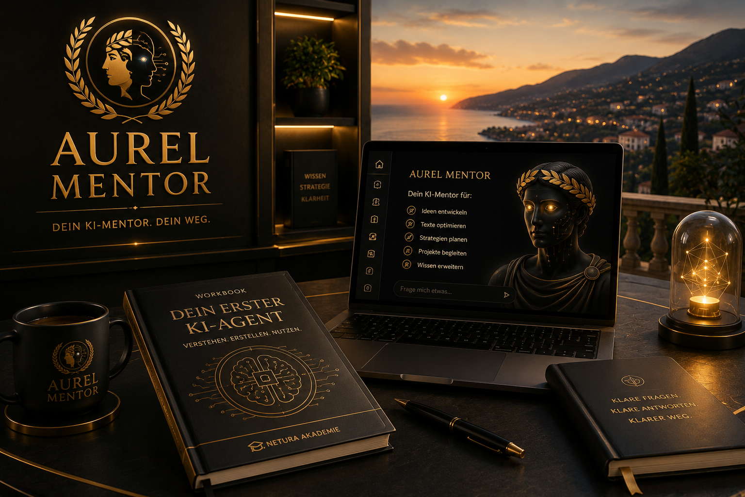 Aurel Mentor Premium KI-Mentor im Schwarz-Gold-Stil