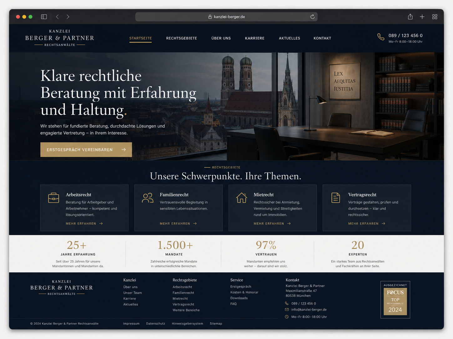 Designvisualisierung einer hochwertigen Kanzlei-Webseite